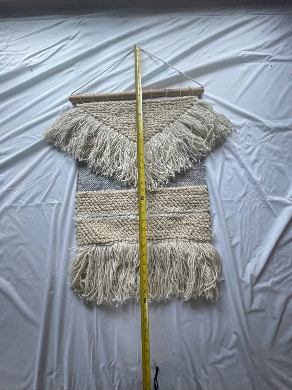 Handwoven Cream & Blue Boho Wall Hanging Macramé Tapestry